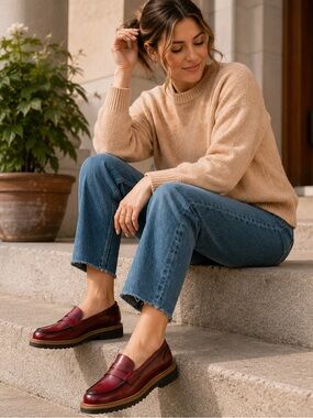 Maison Margiela MM6 Burgundy Leather Penny Loafers – Made in Italy | Size 38